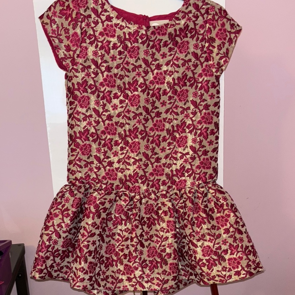 Peek Pink and Gold Pleated Fit and Flare Dress